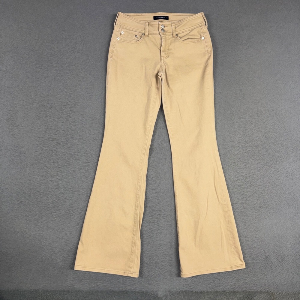 Aeropostale Pants Women 4 Long Brown Mid Rise Flare Stretch Flap Pockets Western